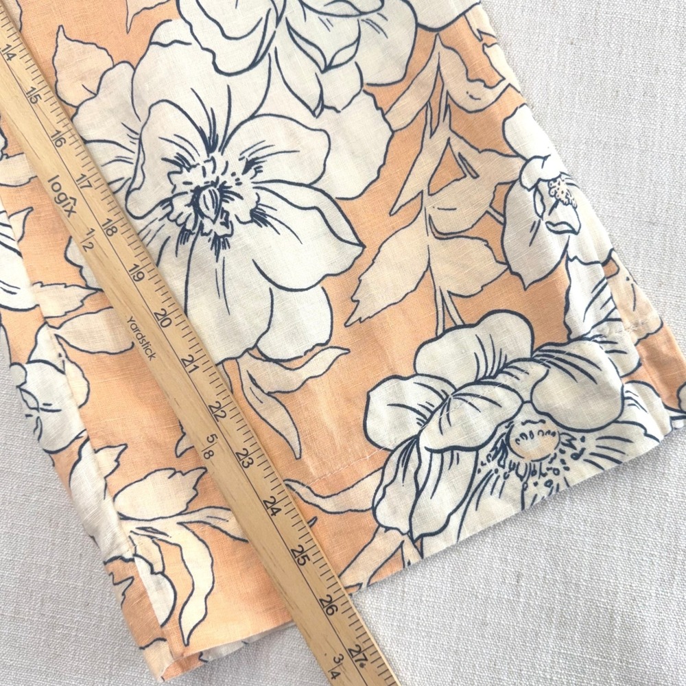 Rachel Zoe 100% Linen Wide Leg Pants Womens Small Peach Floral Pull On Pockets - Picture 13 of 14